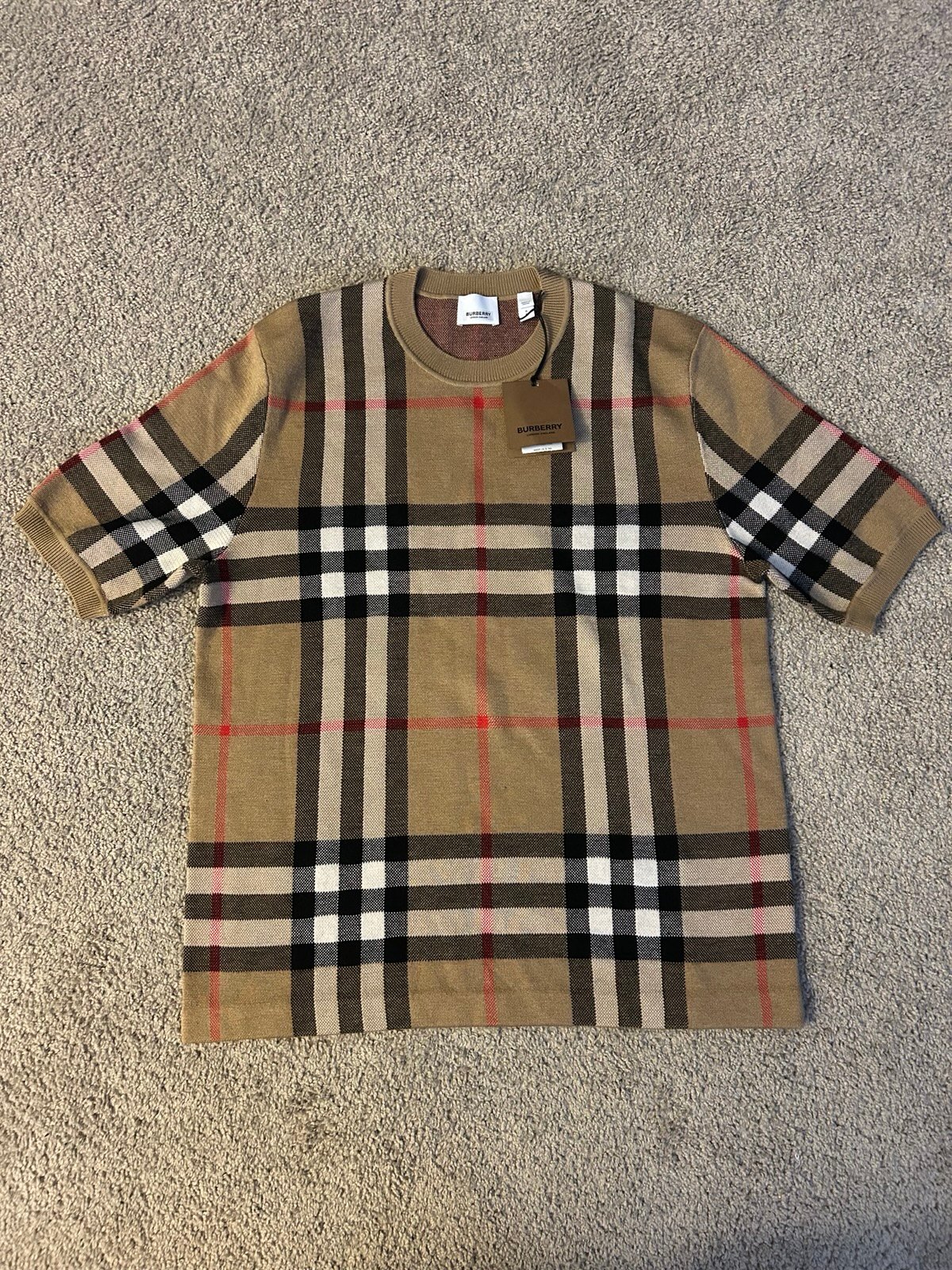 Burberry Checked Knitted T-Shirt Size Small