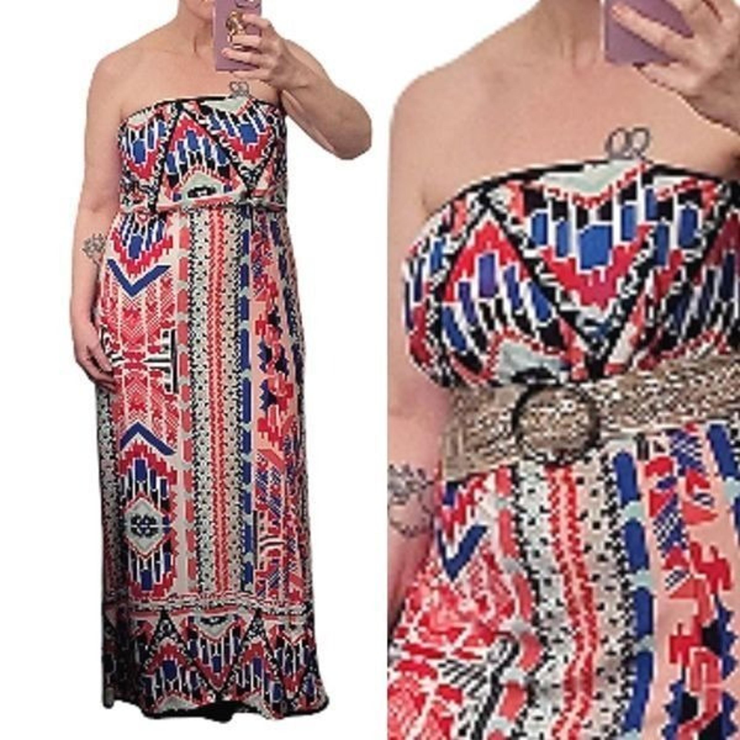 Trixxi Colorful Aztec Printed Strapless Maxi Dress Large