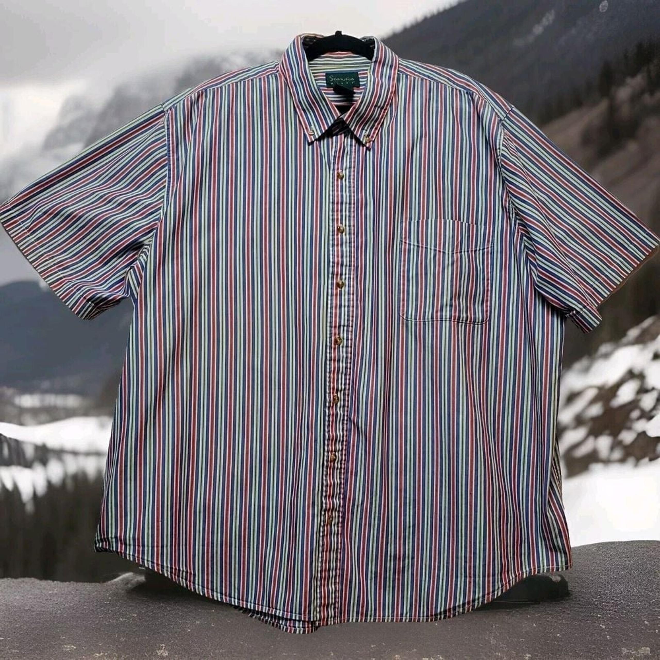 Men's Button Down Shirt 3XL TL Multicolored Striped Short Sleeve - Scandia Woods