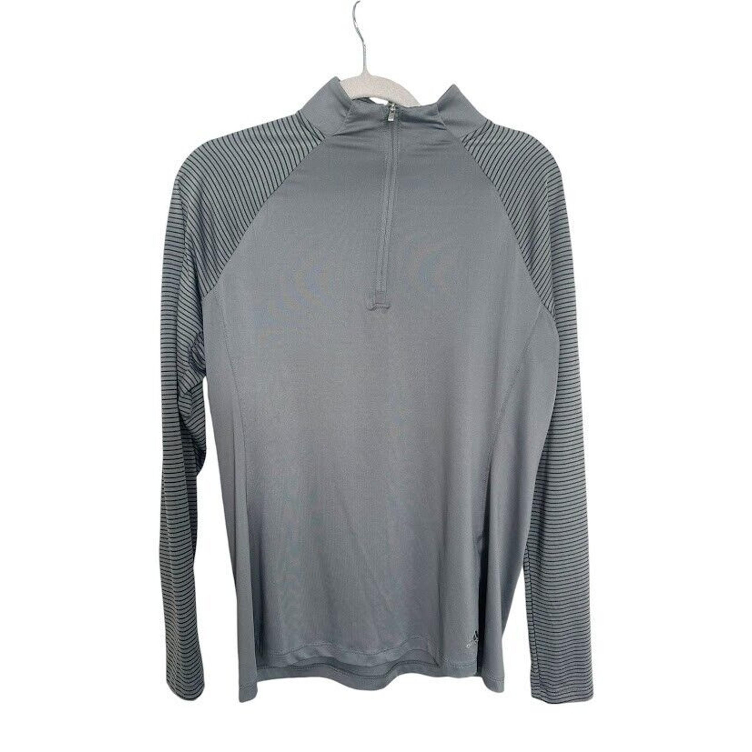Adidas Golf Womens Large 1/4 Zip Athletic Top Grey Striped Long Sleeves Pullover