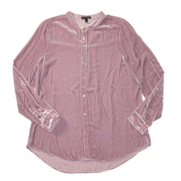 NWT Eileen Fisher Mandarin Collar Long Shirt in Sachet Purple Velvet Tunic S