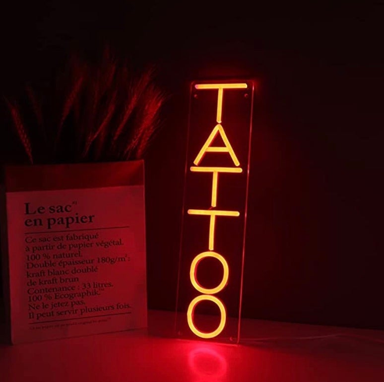 Bright Red Simple Vertical Tattoo LED Night Light Sign Shop Decoration