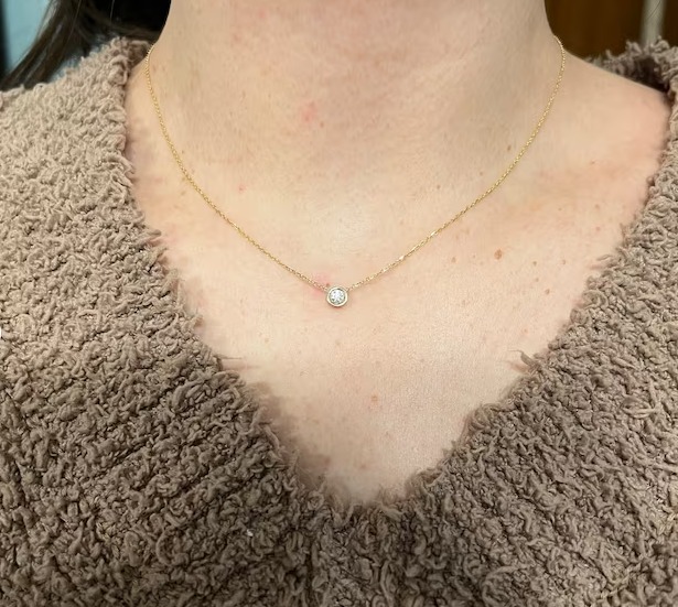 14k Gold Diamond Necklace / Dainty Diamond Necklace / Floating Diamond