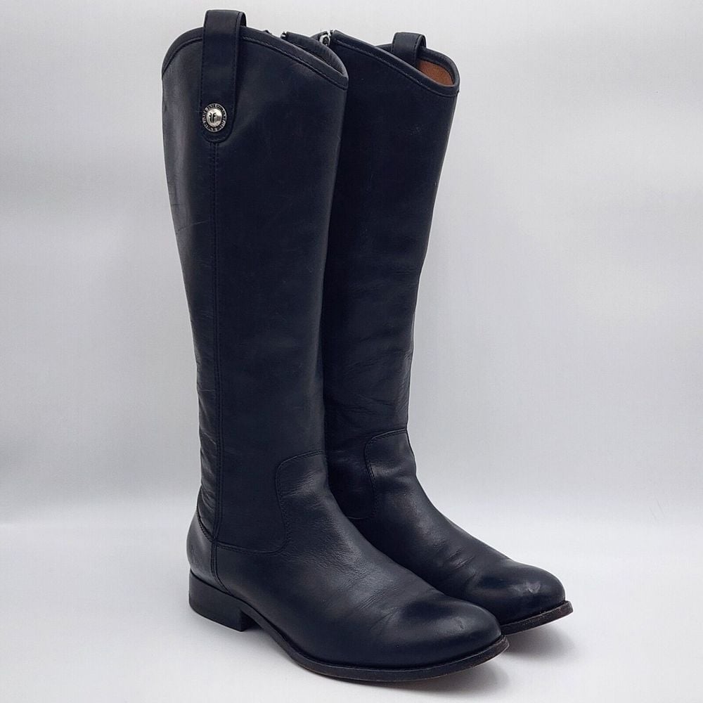 FRYE Melissa Button Inside Zip Black Leather Equestrian Riding Tall Boots 7 B