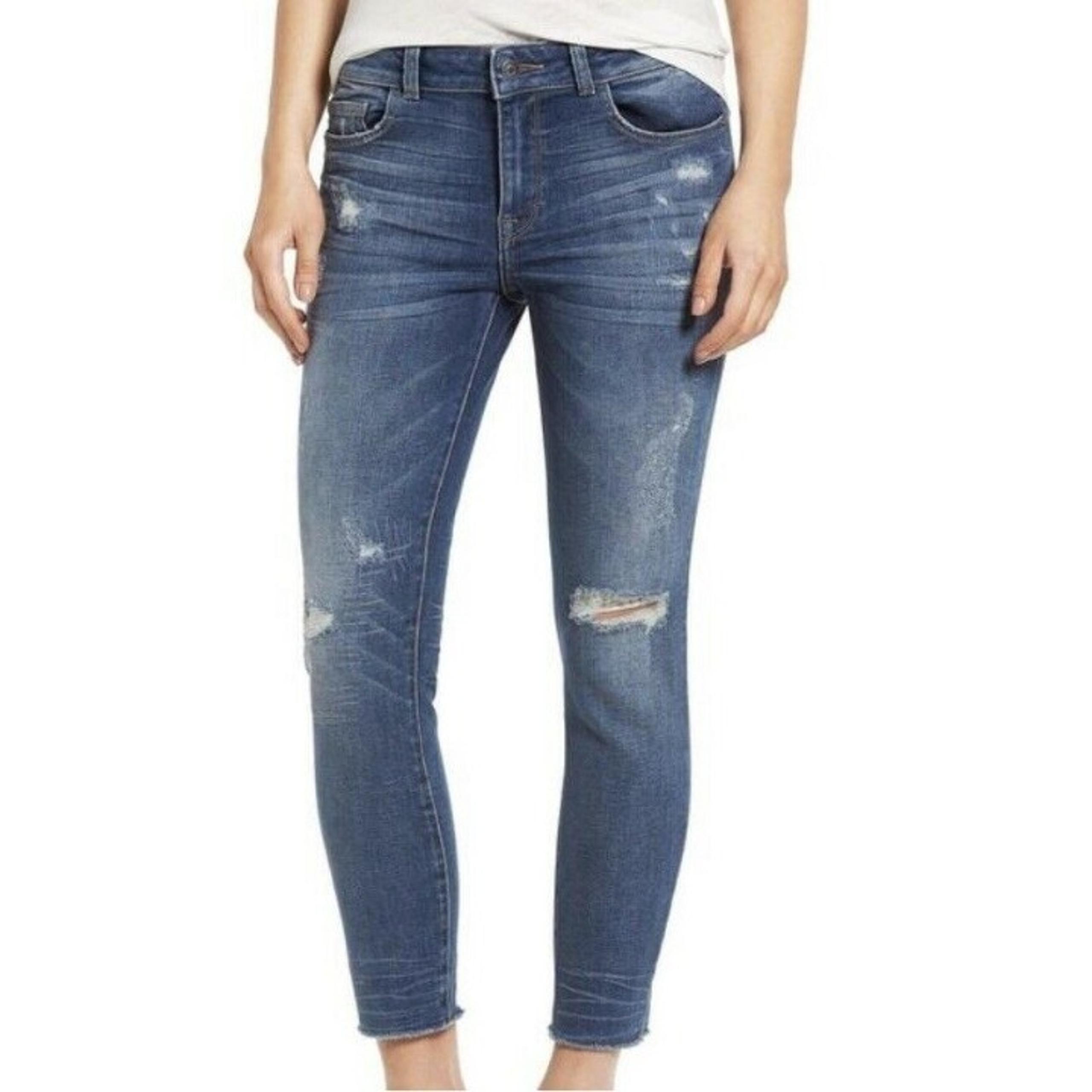 DL1961 Florence Instasculpt Cropped Uptown Jeans Ripped Raw Hem Size 27 $208