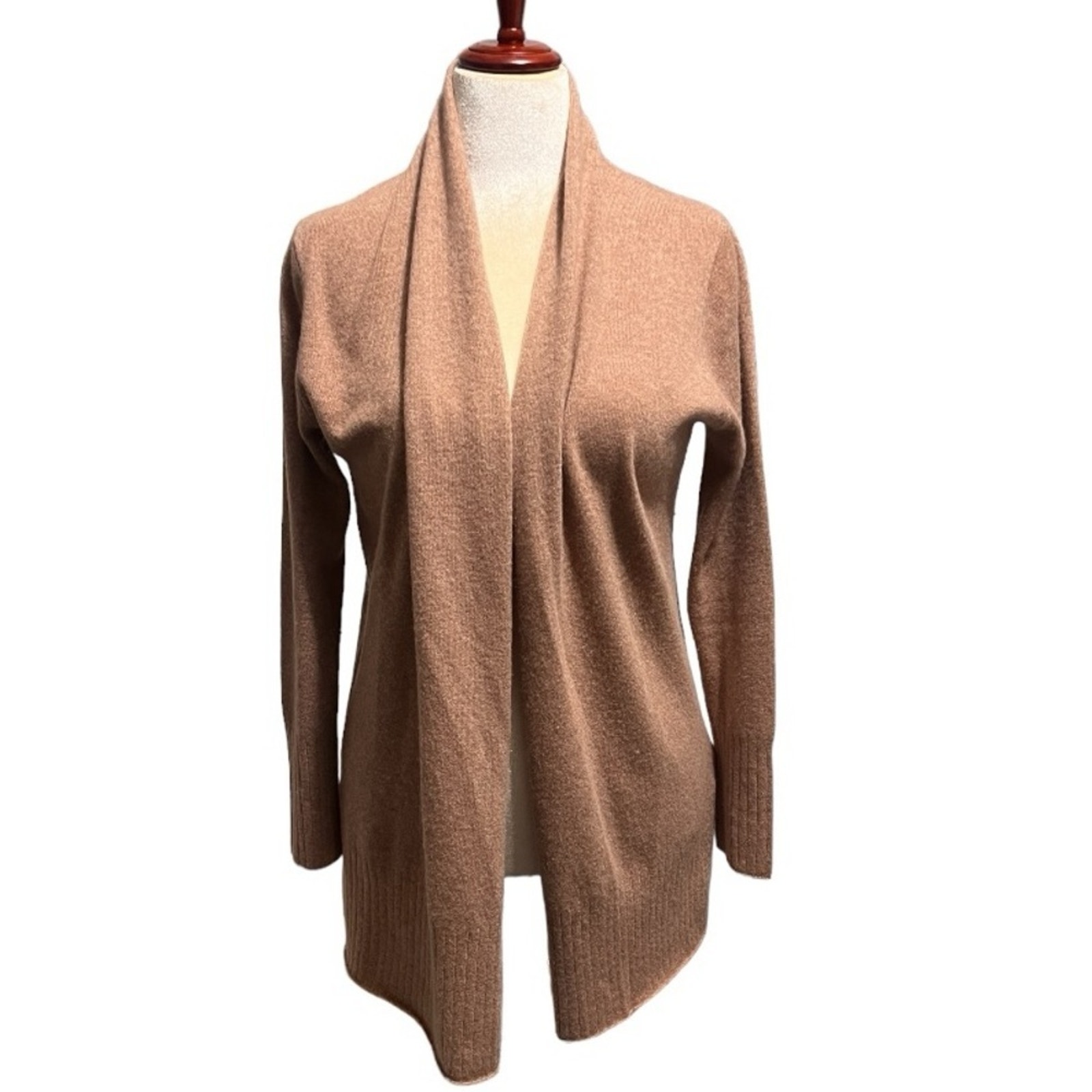 Nicole Miller Tan Cashmere Open Cardigan/Waterfall Sweater - Large