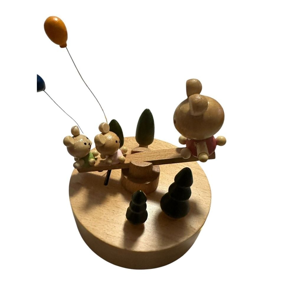 Animated 18 Note Wooden Cute Bears on a See-Saw Musical Keepsake