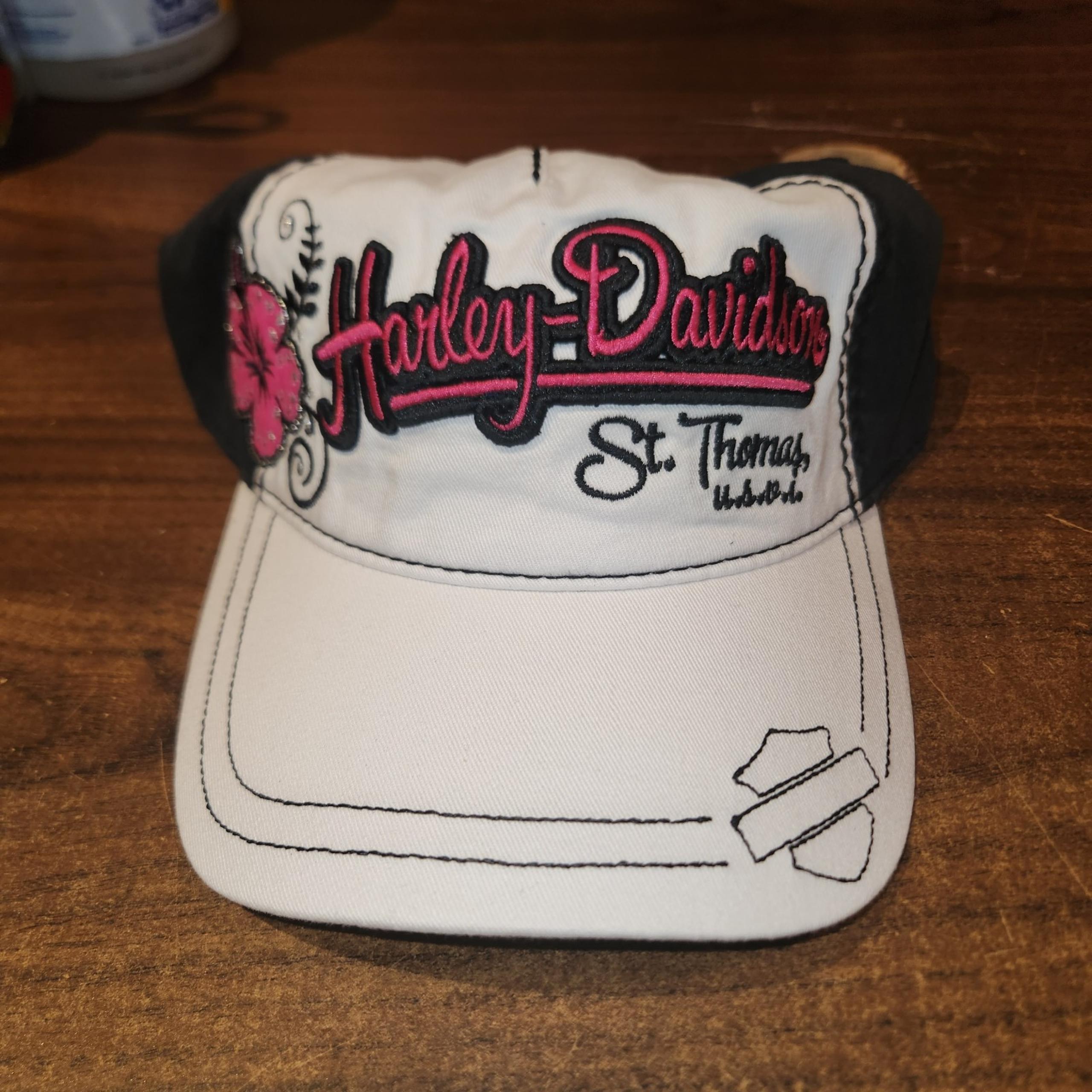 NEW Harley Davidson Womens Pink & White Floral St Thomas Adjustable Hat Cap