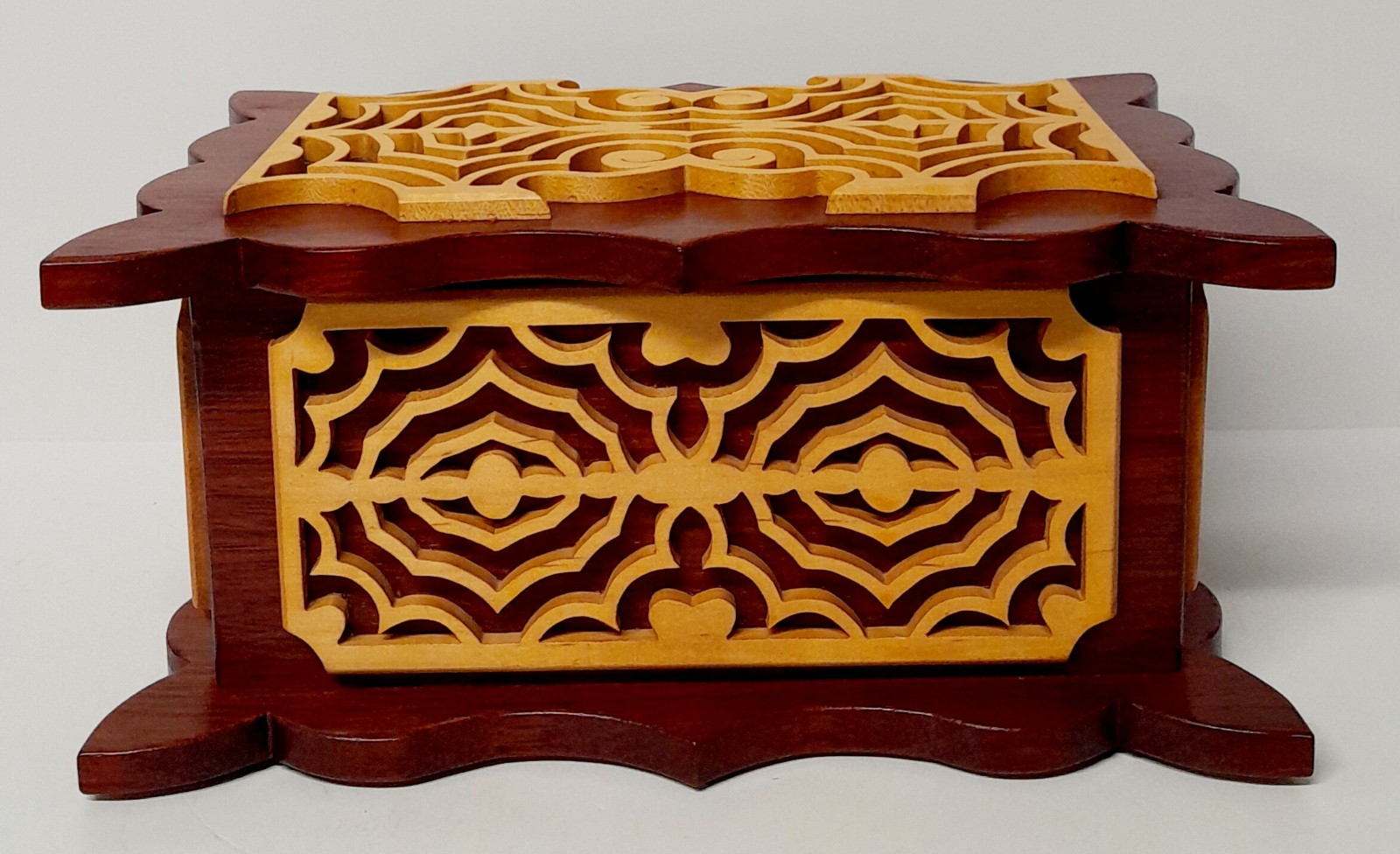 Hand Carved Large Wood Hindged Decrative Box Signed