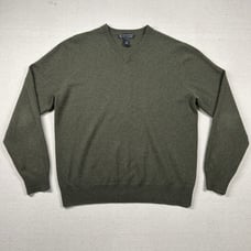 Giasone 100% Cashmere Sweater Mens L V Neck Olive Green Pullover Preppy