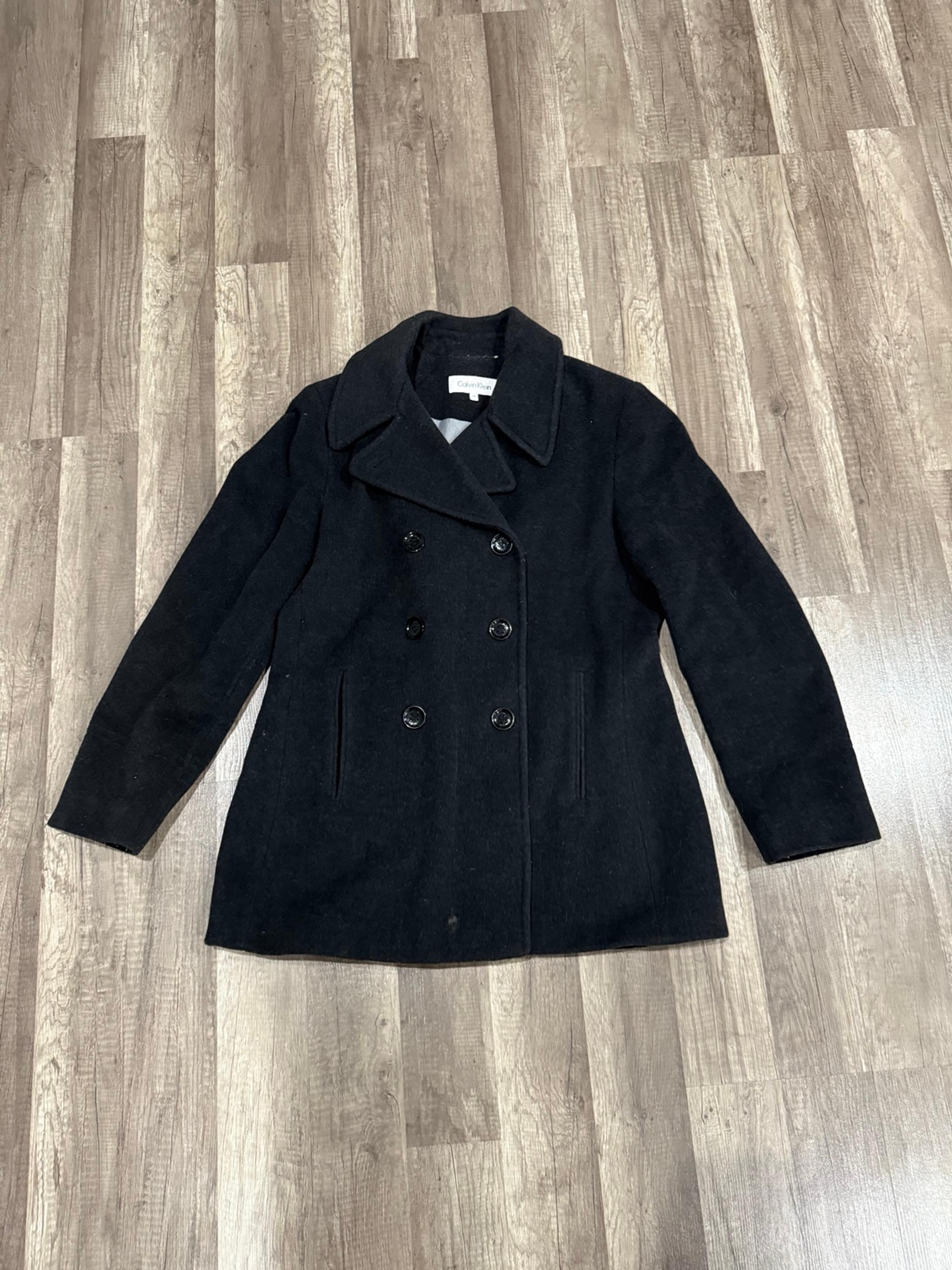 Calvin Klein Women’s Black Peacoat Hip Length Double Breasted w/ Pockets Size 12