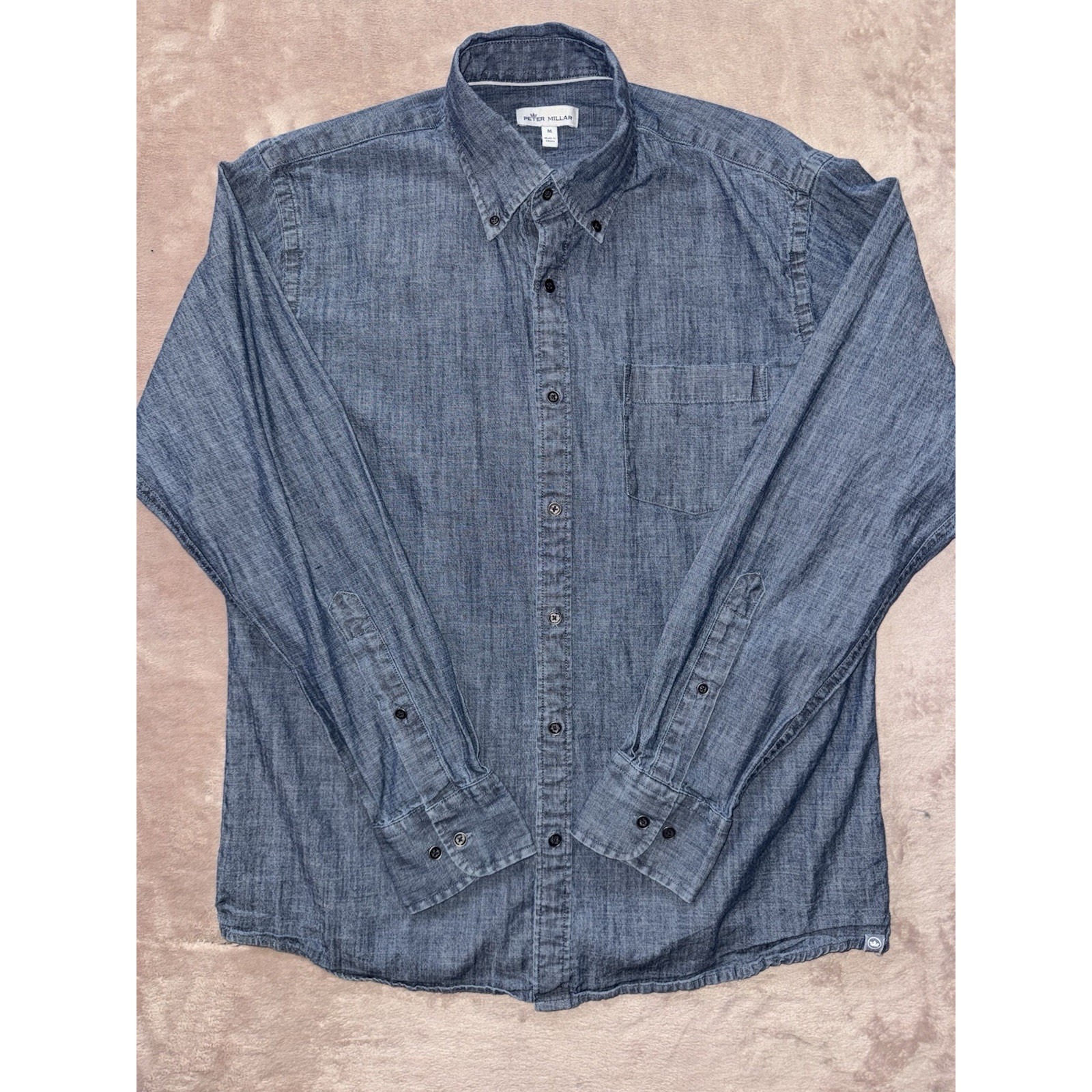 PETER MILLAR Mens Tamworth Chambray Sport Shirt Button Down Collar Size M