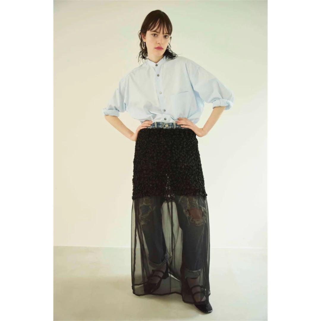 Organdy & chiffon shirring maxi skirt (black) - MARGE Online