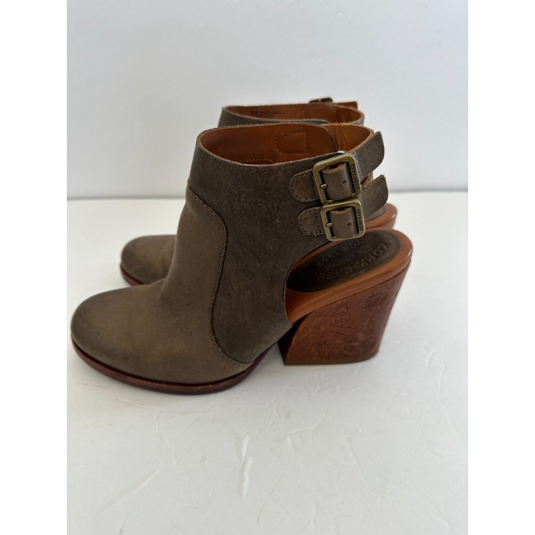 Kork-Ease Credo Brown Leather Casual Heeled Ankle Boots Booties Size 8.5