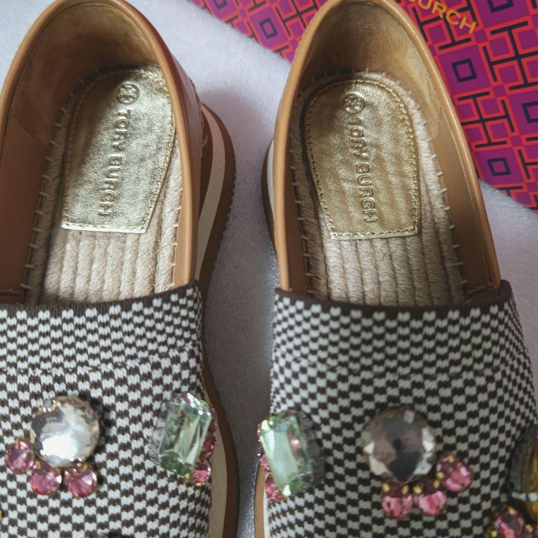 新品即決 Excellent Slip-Ons shoes. slip-on jeweled Burch Tory condition 靴