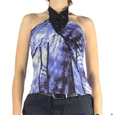 Bebe Tie Dye Sleeveless Silk Halter Top