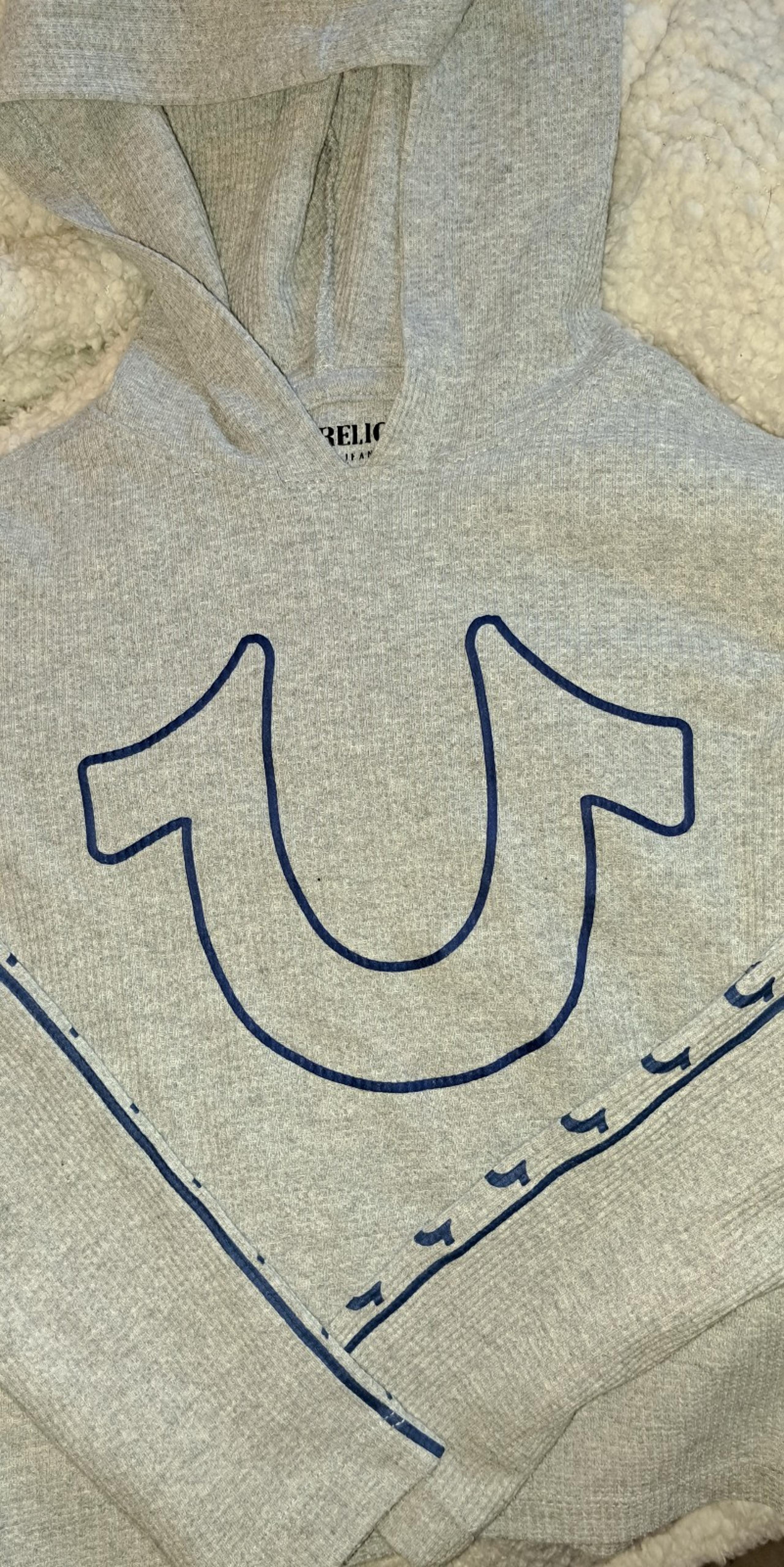 Young Boys True Religion Hooded Grey And Blue Top Long Sleeve Size 5
