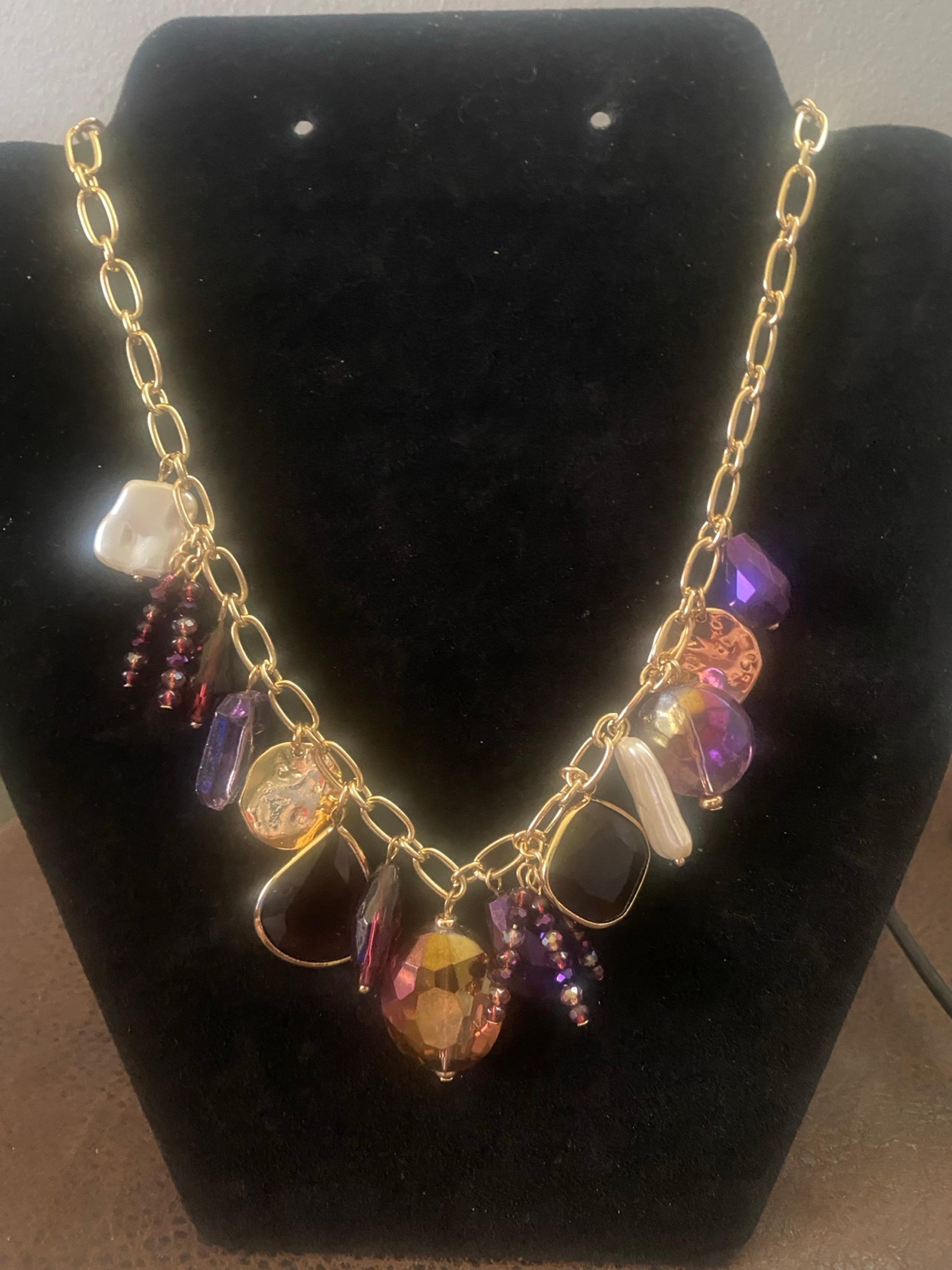 Style & Co Elegant Gold and Purple Charm Necklace 18” to 21” length