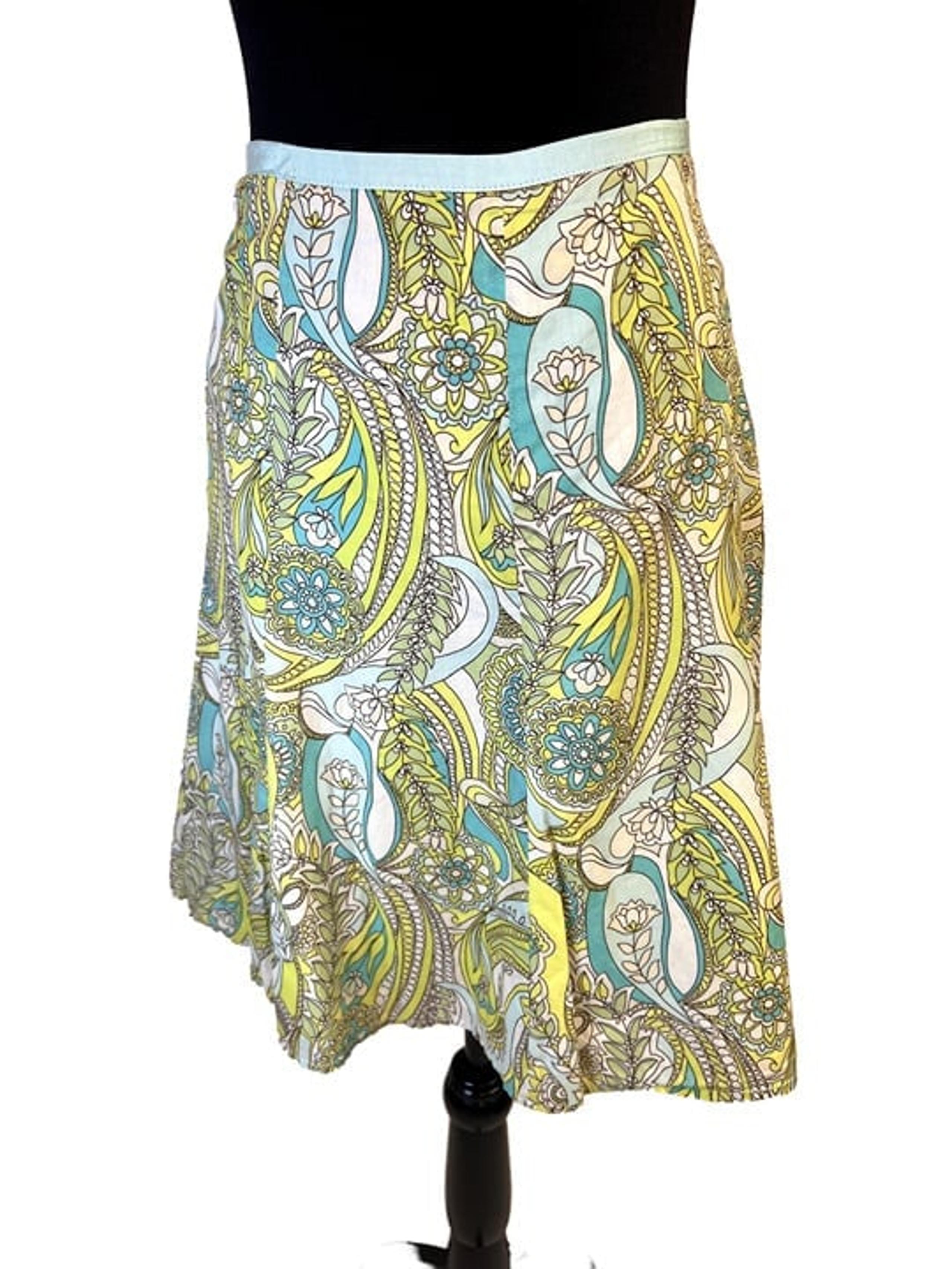 GAP A-Line 100% Cotton Skirt Sz 4 Green Blue Yellow Paisley Knee Length Lined