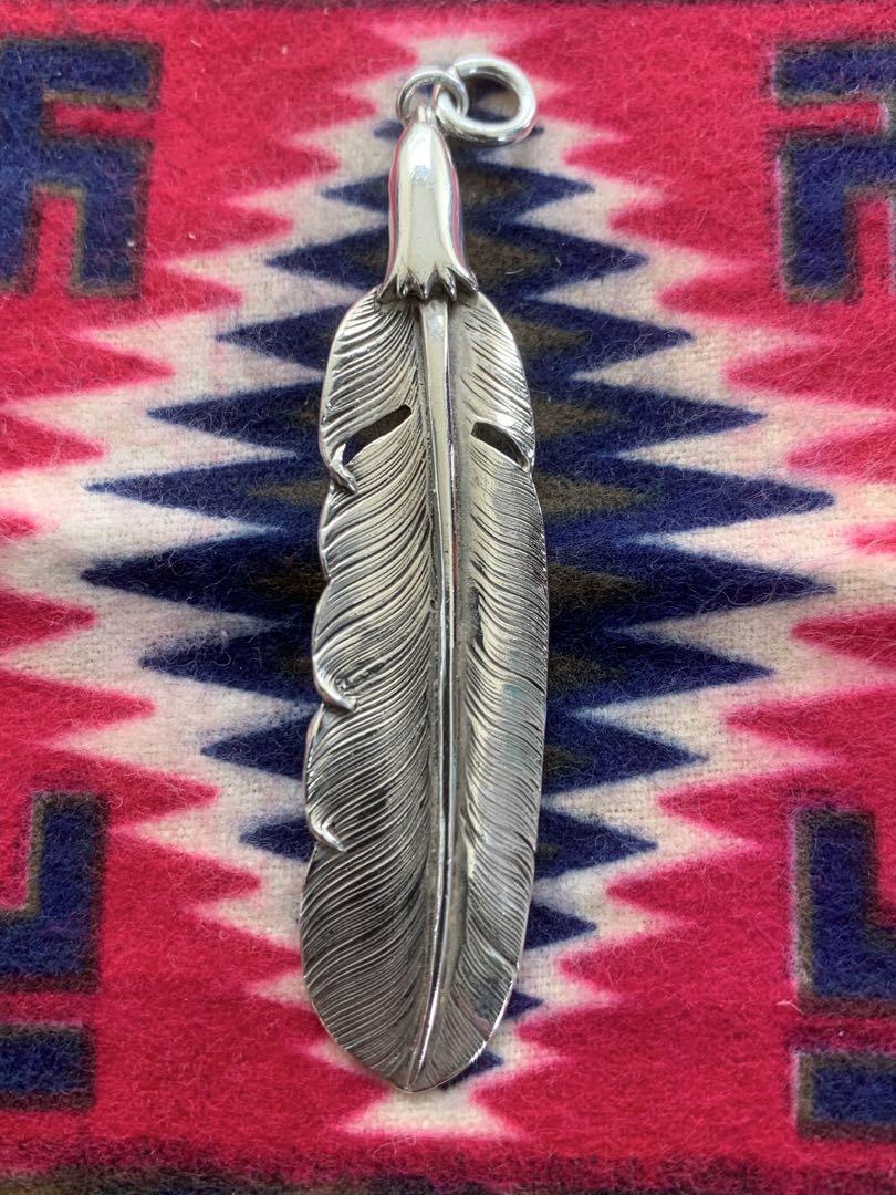 Larry Smith Copper Eagle Head Wind Cut Feather Necklace
