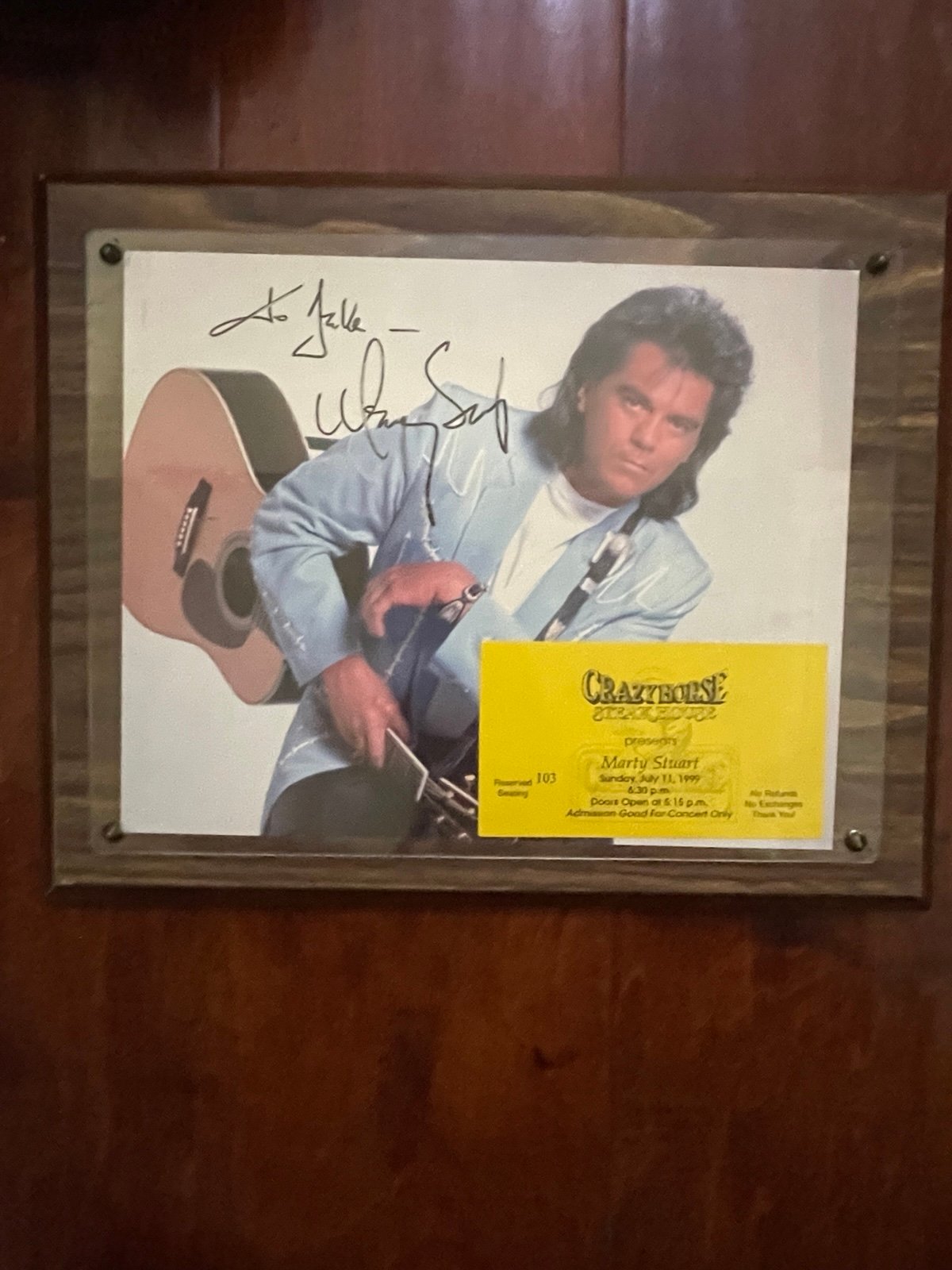 Marty Stuart Signed 8 x 10 Photo+ Concert Ticket Wood Board Frame