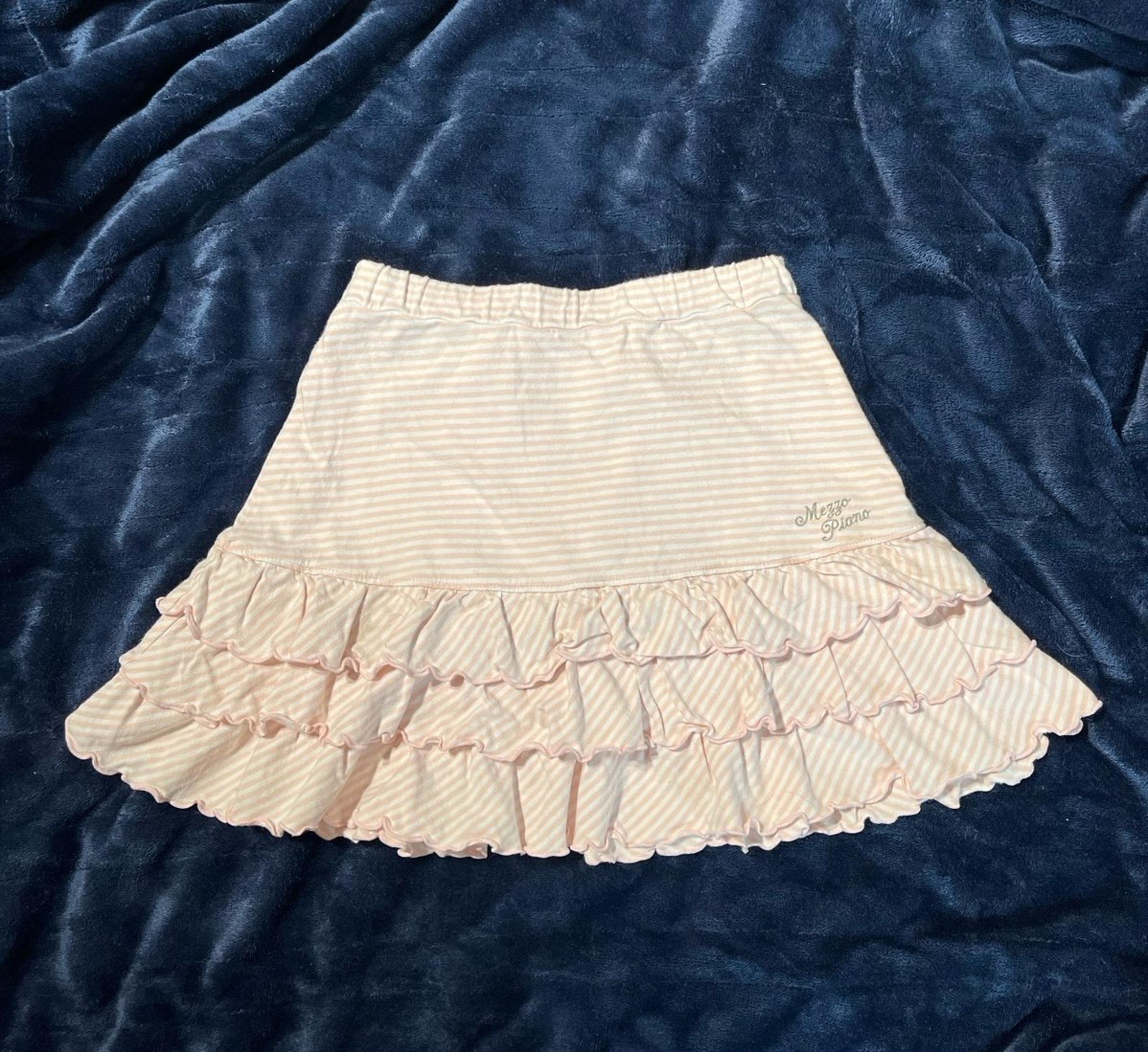 pink striped ruffle tiered mezzo piano skirt