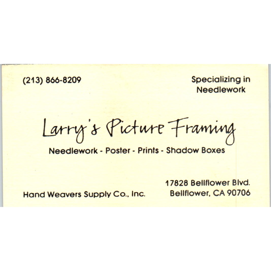 Larry's Picture Framing Hand Weavers Supply Co Bellflower Business Card SD4-B1