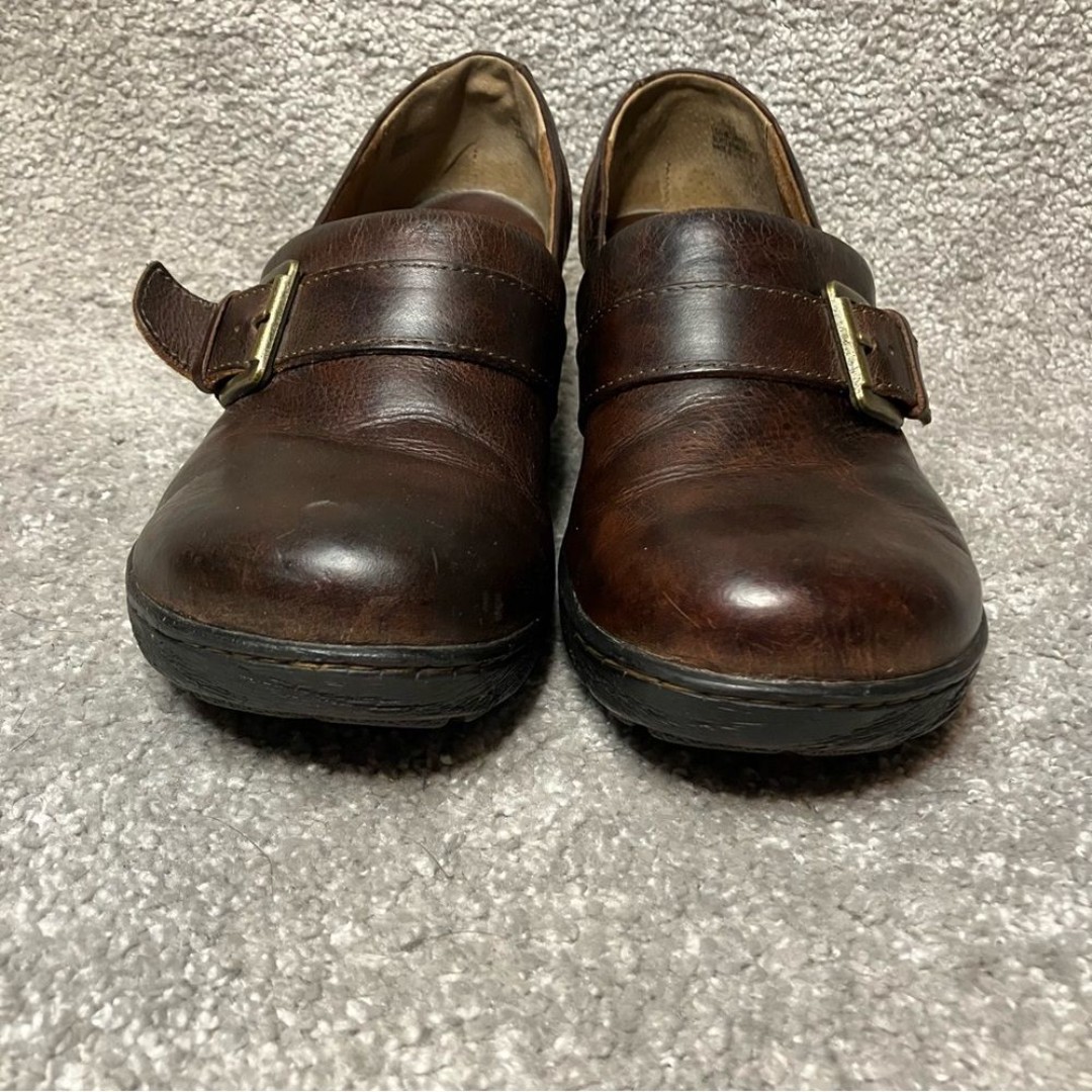 B.o.c. Born Brown Leather Clogs Buckle Wedge Heel Size 8M