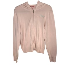 Juicy Couture Y2K Style Baby Pink XL Zip Front Cozy Knit Rhinestone Hoodie