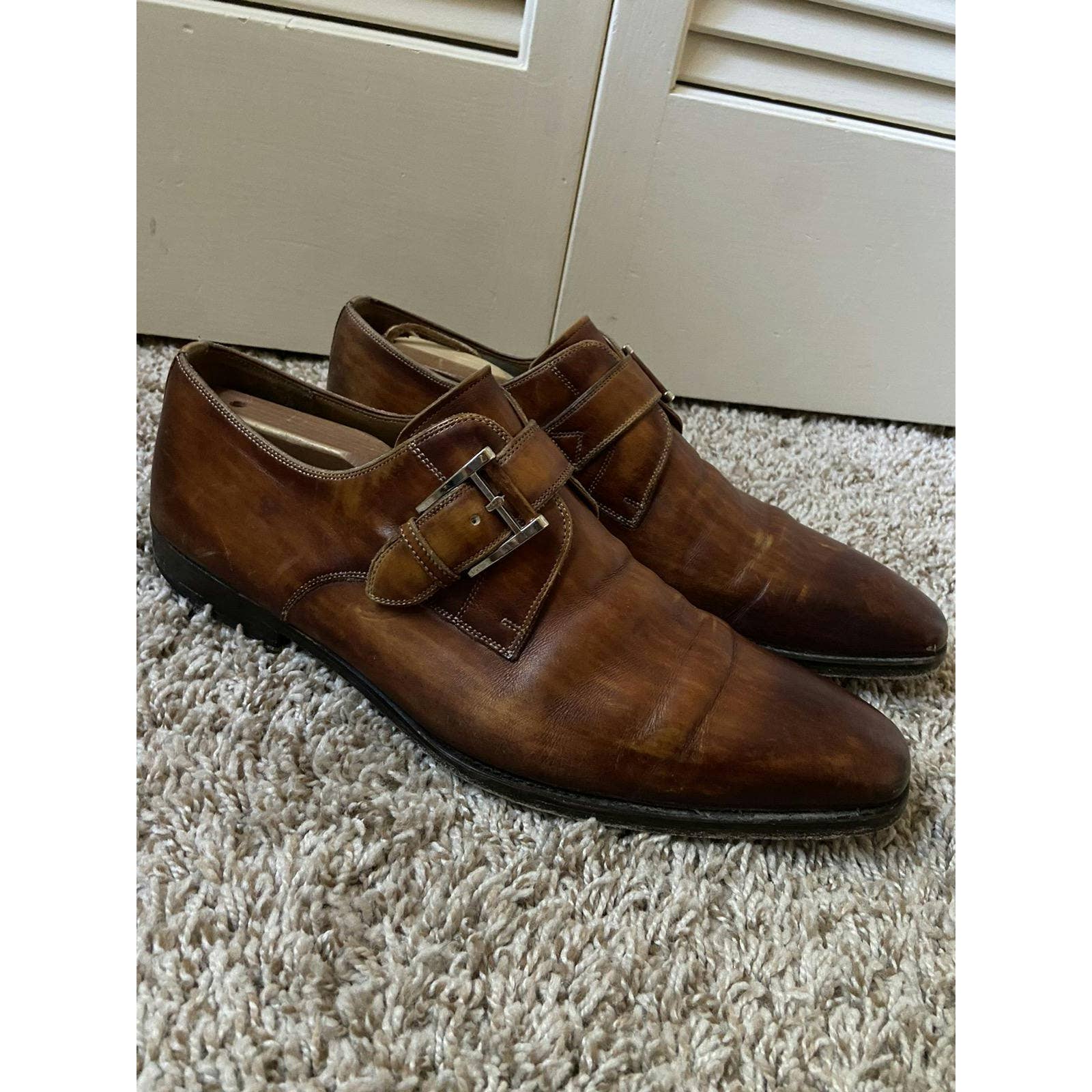Magnanni Marco 2 Brown Leather Monk Strap Dress Shoes Men's Size 10.5