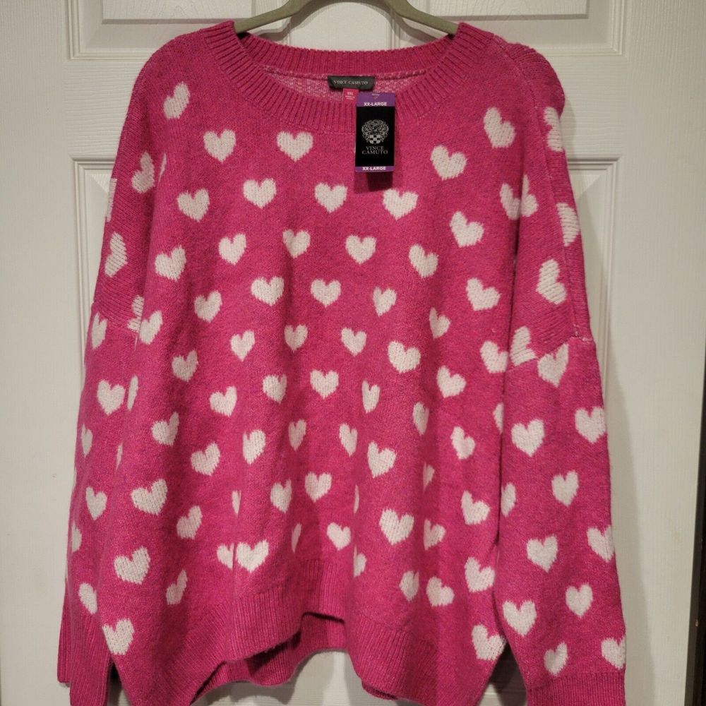 NWT Vince Camuto Women's Hot Pink Hearts Soft Knit Sweater PLUS SIZE XXL NEW
