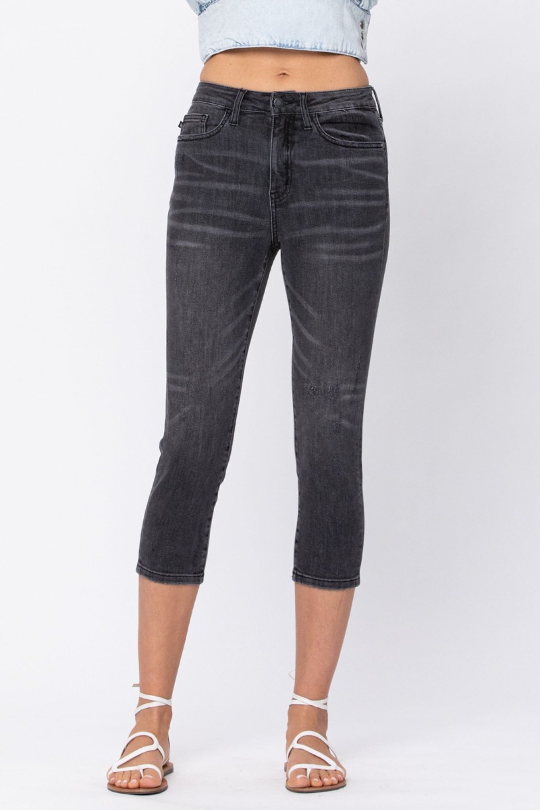 Judy Blue Disressed faded grey skinny fit high waist Capri jeans size 5/27 NWT