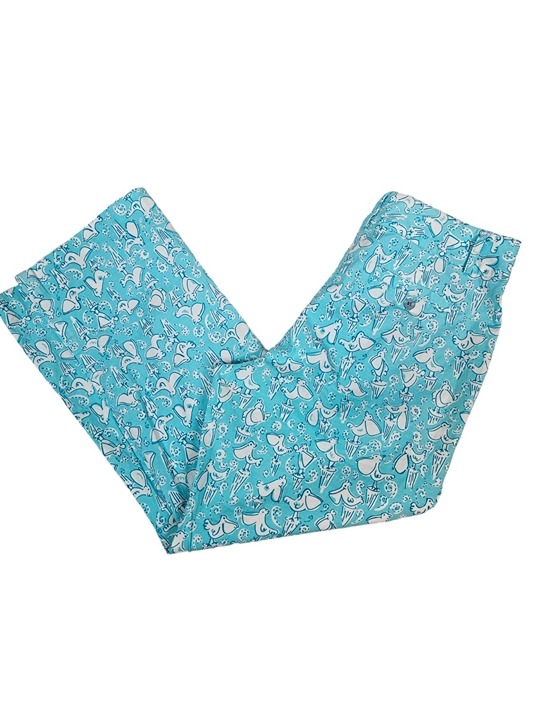 Vintage Lilly Pulitzer Ol Salty Pelican Aqua Cropped Pants Size 4 Women's Q45