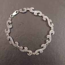 Vintage 925 Sterling Silver Marcasite With Pattern Bracelet 7 1/4