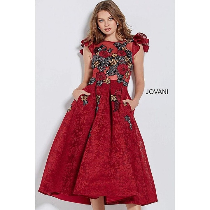 NWT Jovani Red Lace Midi Formal Dress 570
