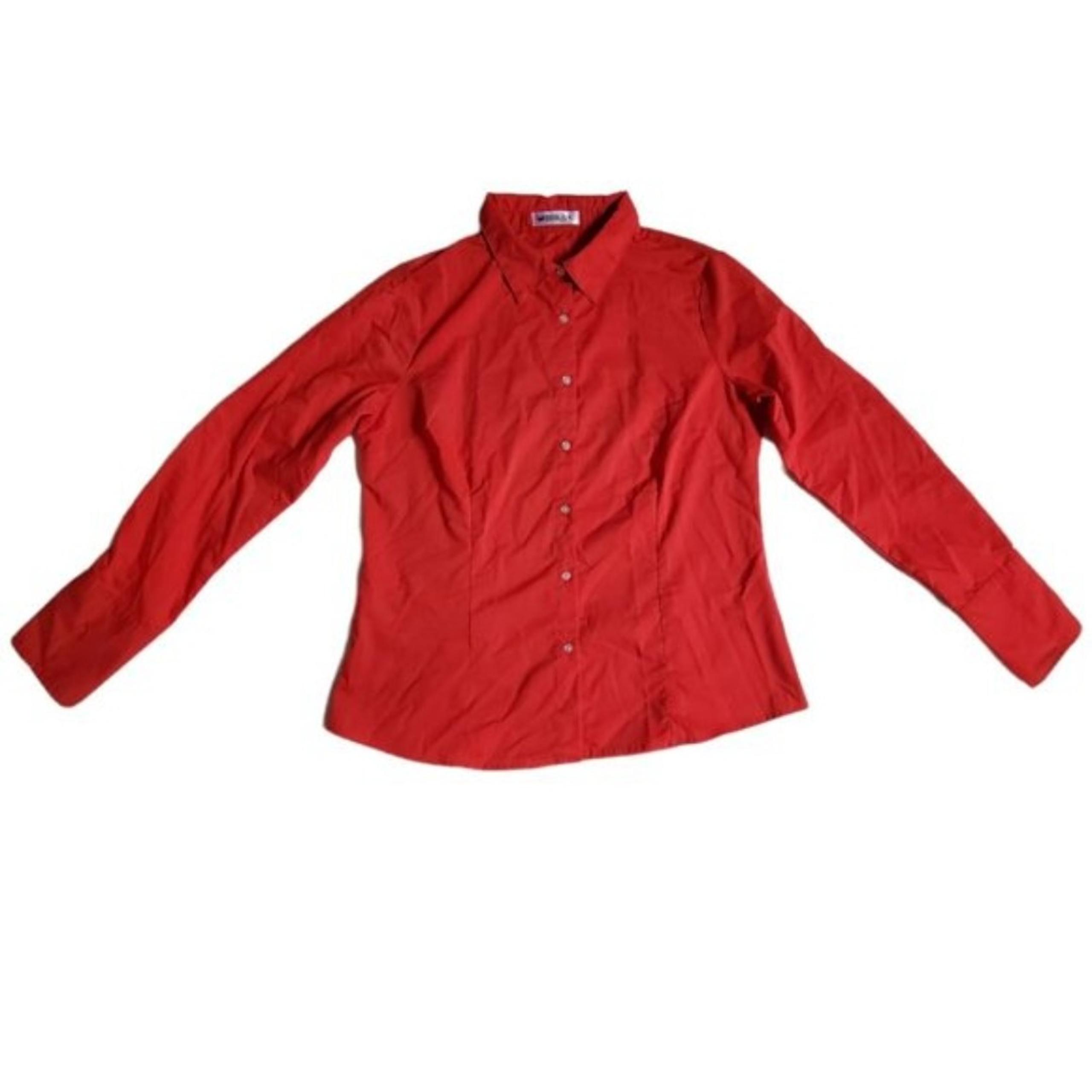 Doublju red long sleeve collared button up top sz XL