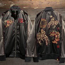90s Vintage Sukajan Japanese Pattern Embroidery Track Jacket Y2K Gray Black