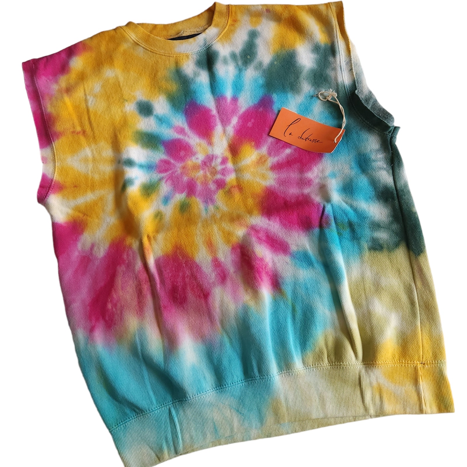 LA DETRESSE Tropicali Sleeveless Pullover tie dye psychedelic sweatshirt L NEW