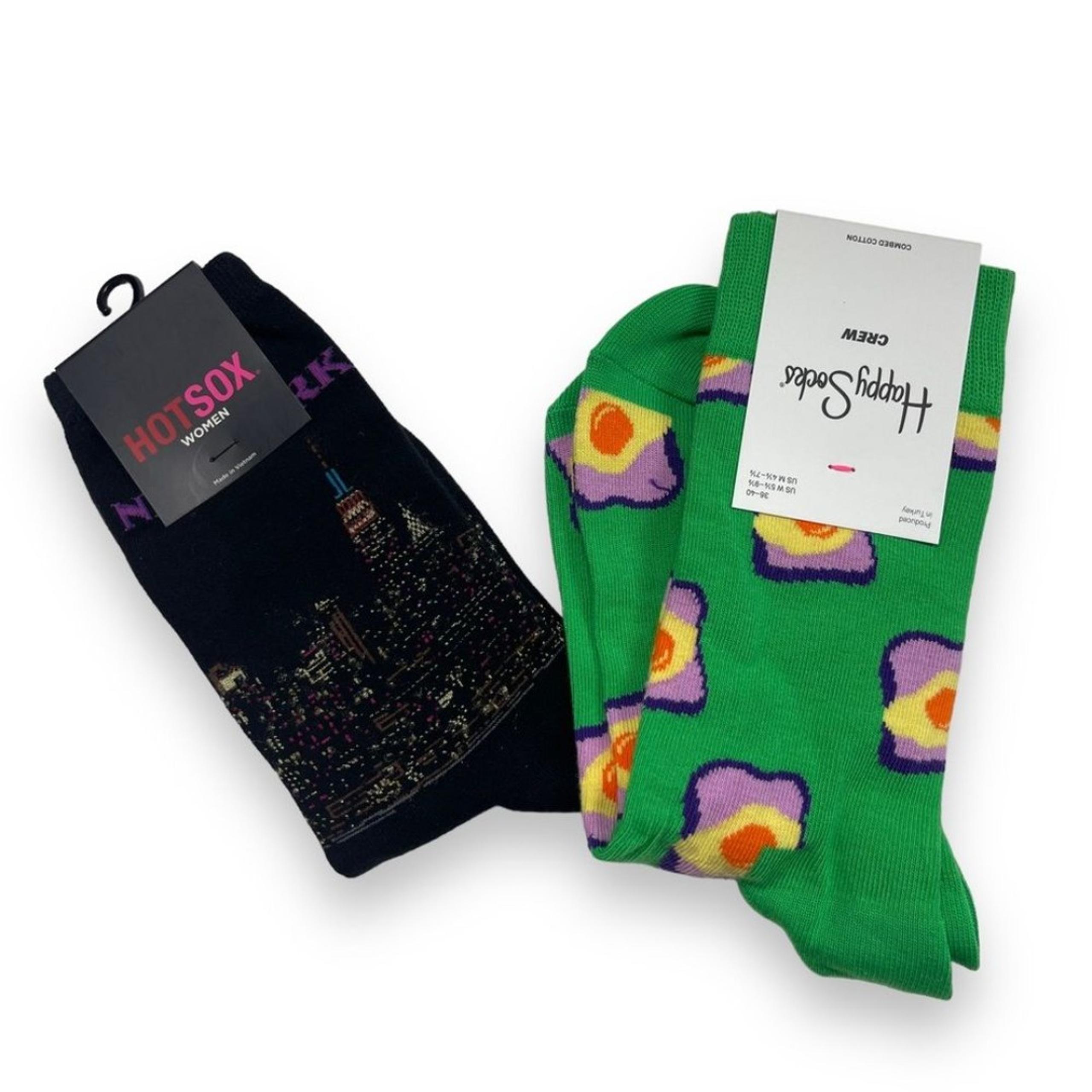 2 Pair Eggs Avocado Toast Socks & New York City Skyline Graphic Novelty Socks