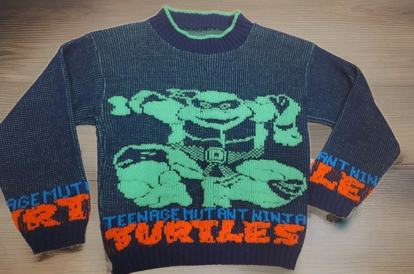 Vintage Teenage Mutant Ninja Turtles Knit Sweater 1990 Child's No Size Tag TMNT