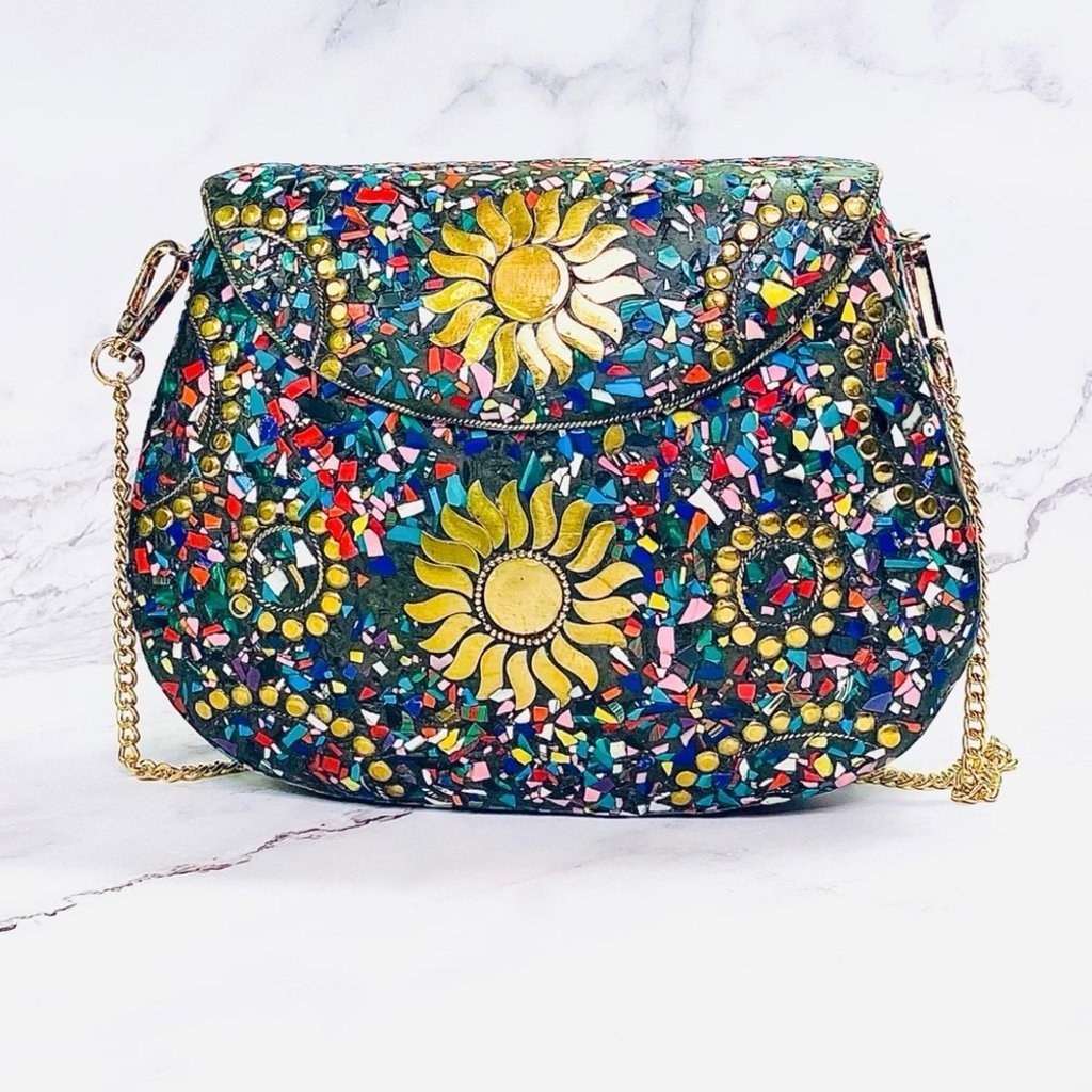Ramla Bel Air Metal bag With Multi Color mosaic stones New without Tag
