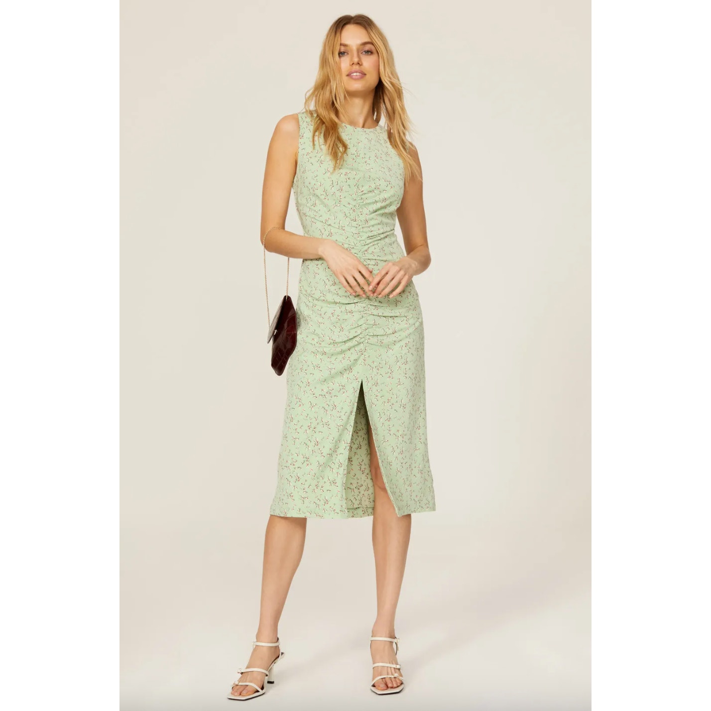 Love, Whit by Whitney Port Sleeveless Floral Ruched Midi Dress Size X-Small