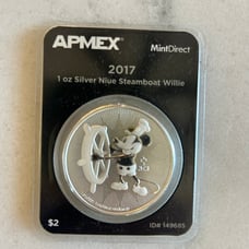 Disney Mickey Mouse Steamboat Willie 1 oz 999 Silver Coin 2 AUD Niue 2017