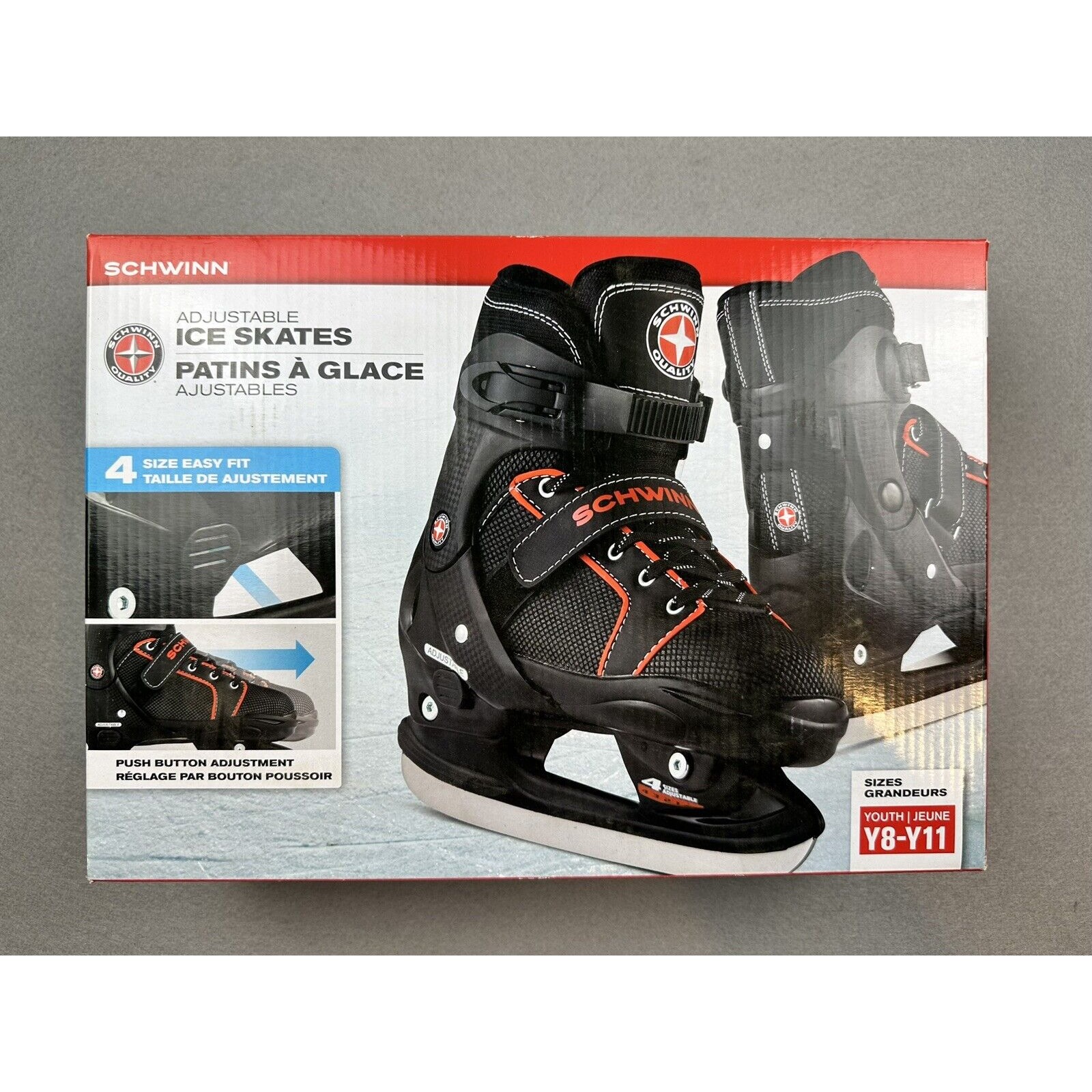Schwinn Adjustable Recreational Ice Hockey Skates Black Youth Size Y8-Y11_New