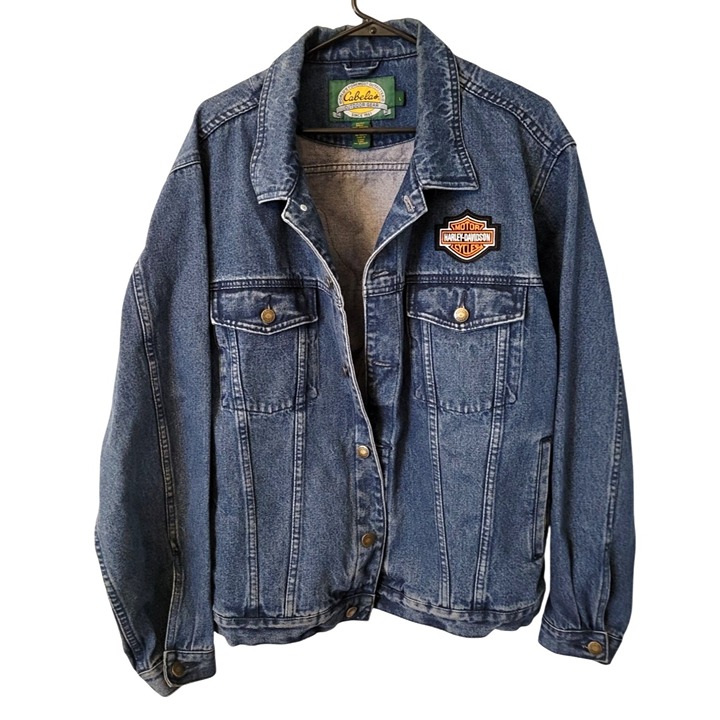 Cabelas Outdoor Gear Long Sleeve Mens Denim Jacket Harley-Davidson Patches Large