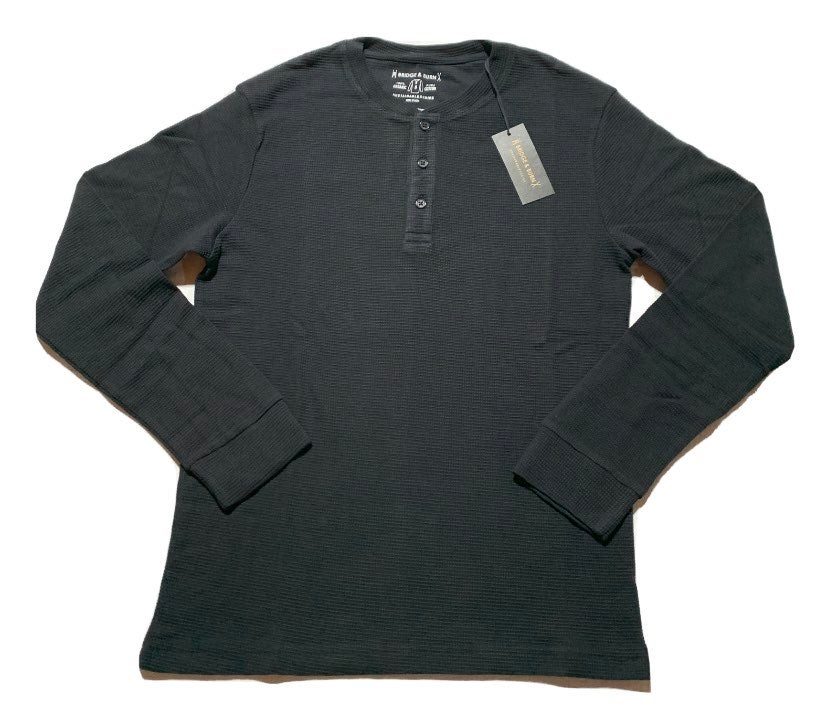 Bridge & Burn S Henley Shirt Black Waffle Knit Organic Cotton