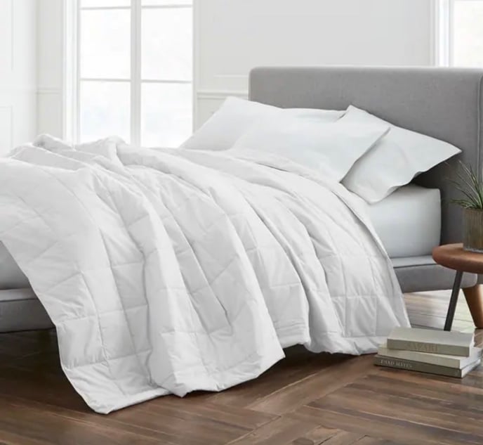 EcoPure Box Stitched Cotton Blanket with Recycled Fill white king