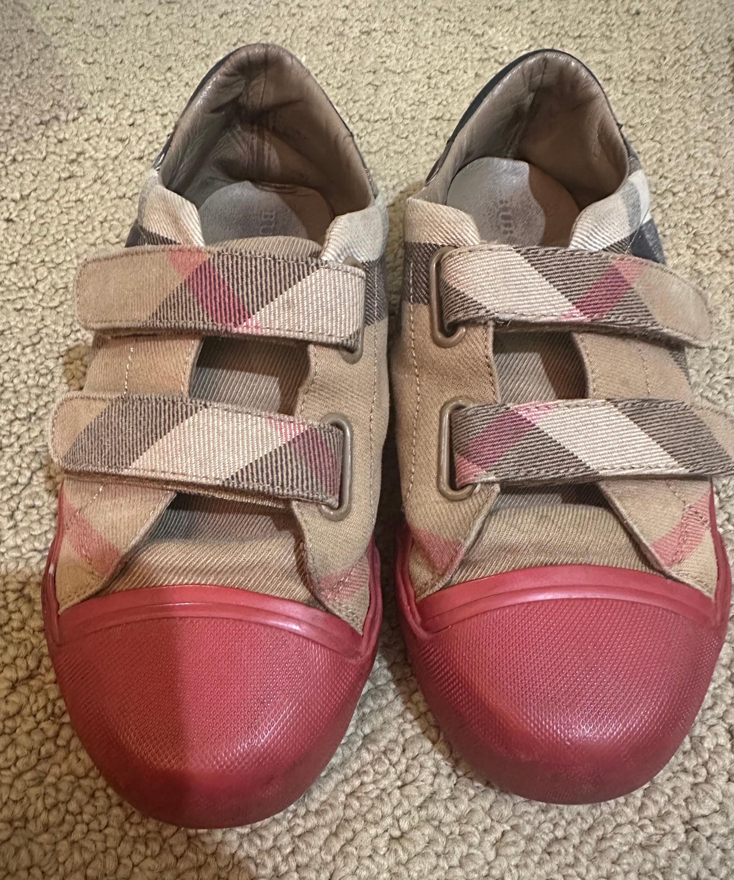 Burberry Kids Nova Check Canvas Leather Girls Flat Ballerina Shoes Sneaker 34
