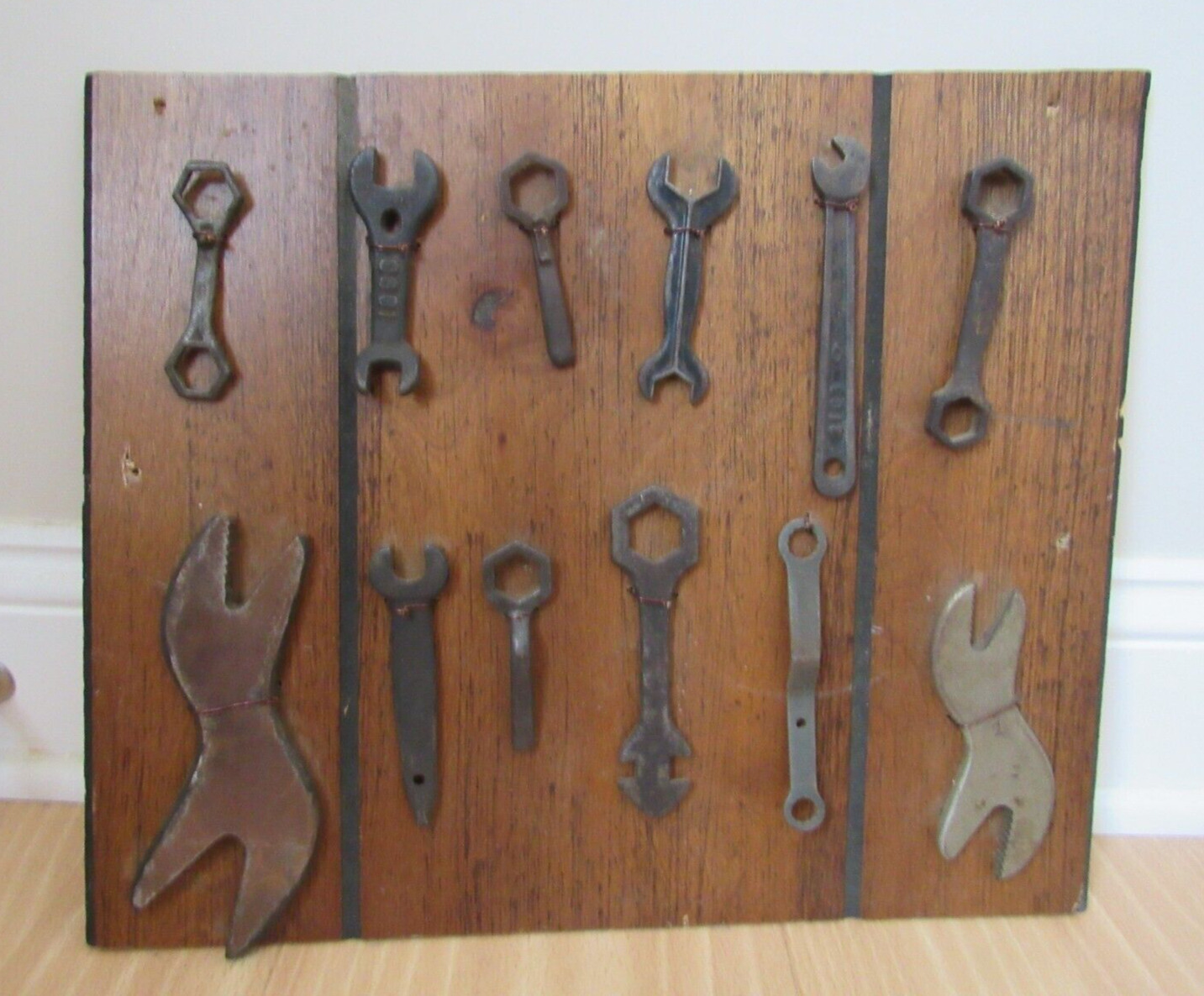 vintage wrench set display ESTATE SALE panel 12 TOTAL OLD WRENCHES 1883