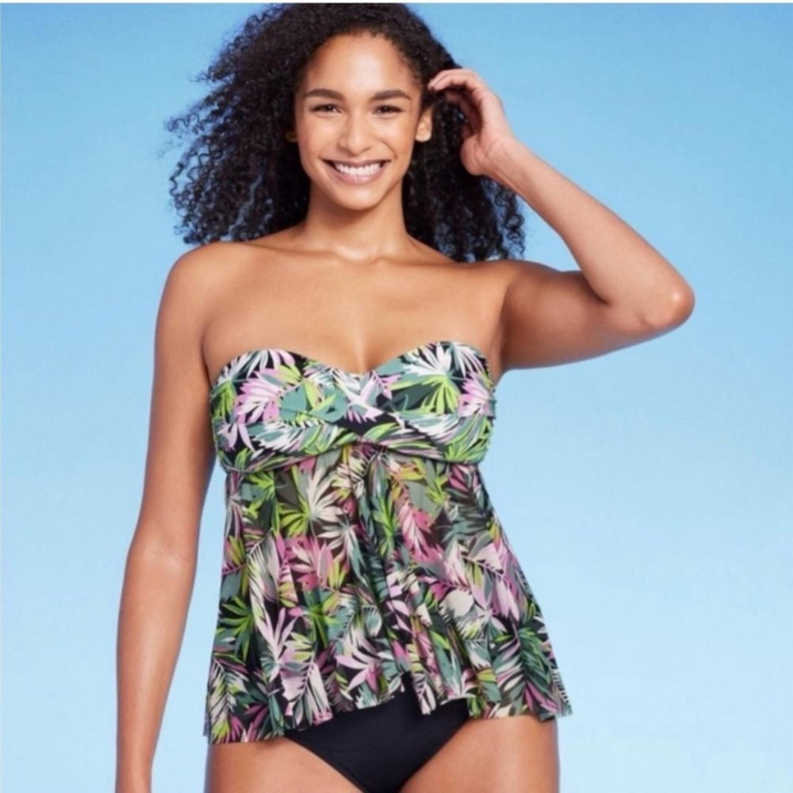 KONA SOL Flyaway Bandeau Tankini Top Womens Small Floral Tropical Print Swimwear